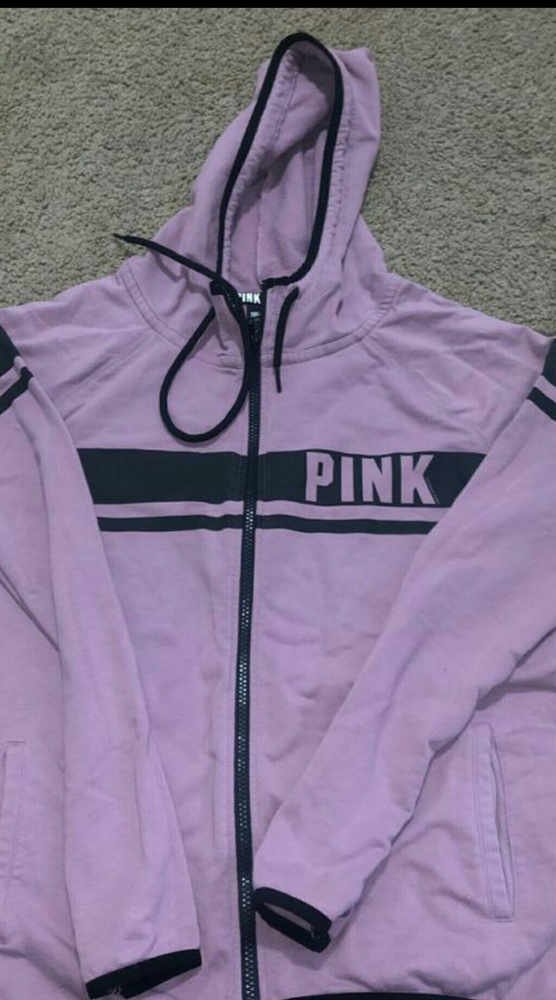 Victoria's Secret Pink and Black Zip Up Hoodie